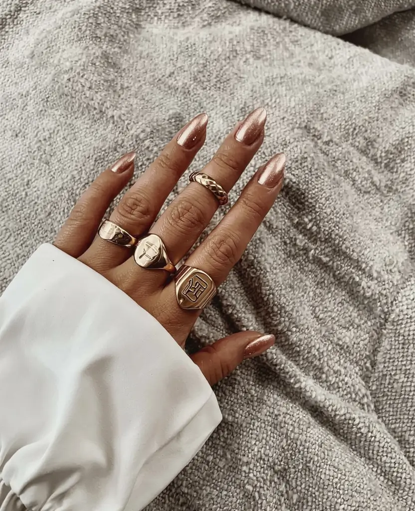 fall chrome nails 2025 Champagne Glow