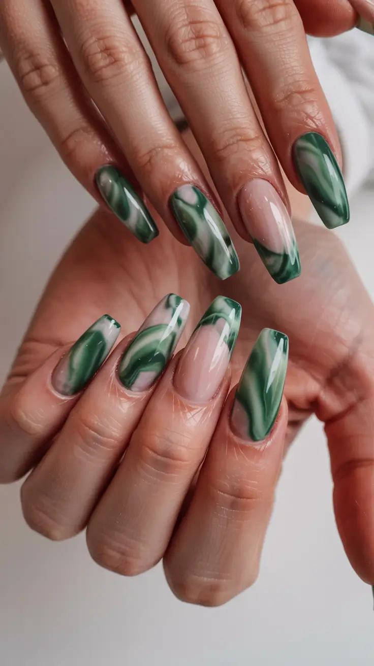 fall coffin nail ideas 2025 Jade Marble Serenity
