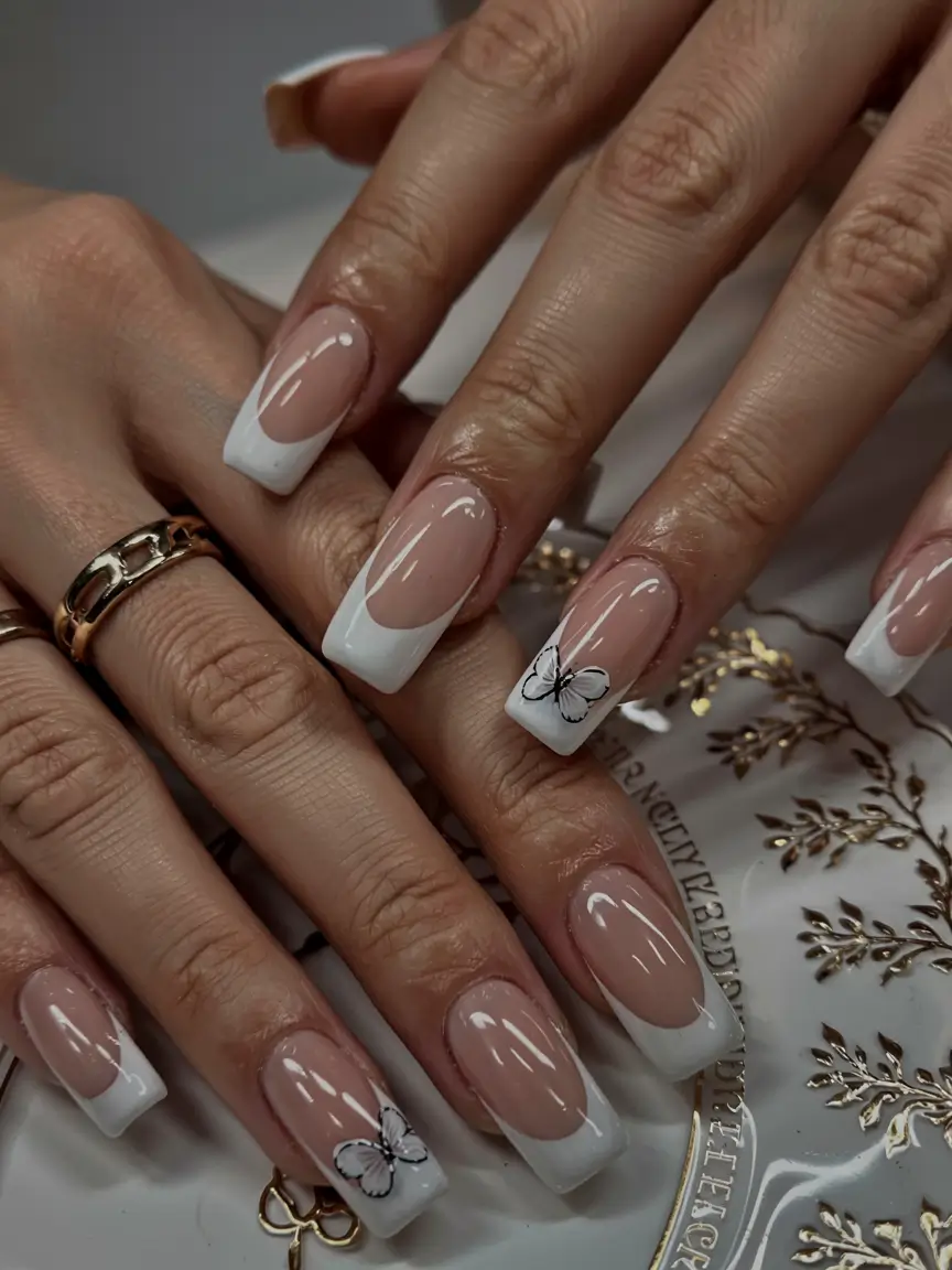 fall coffin nail ideas 2025 Butterfly Fade