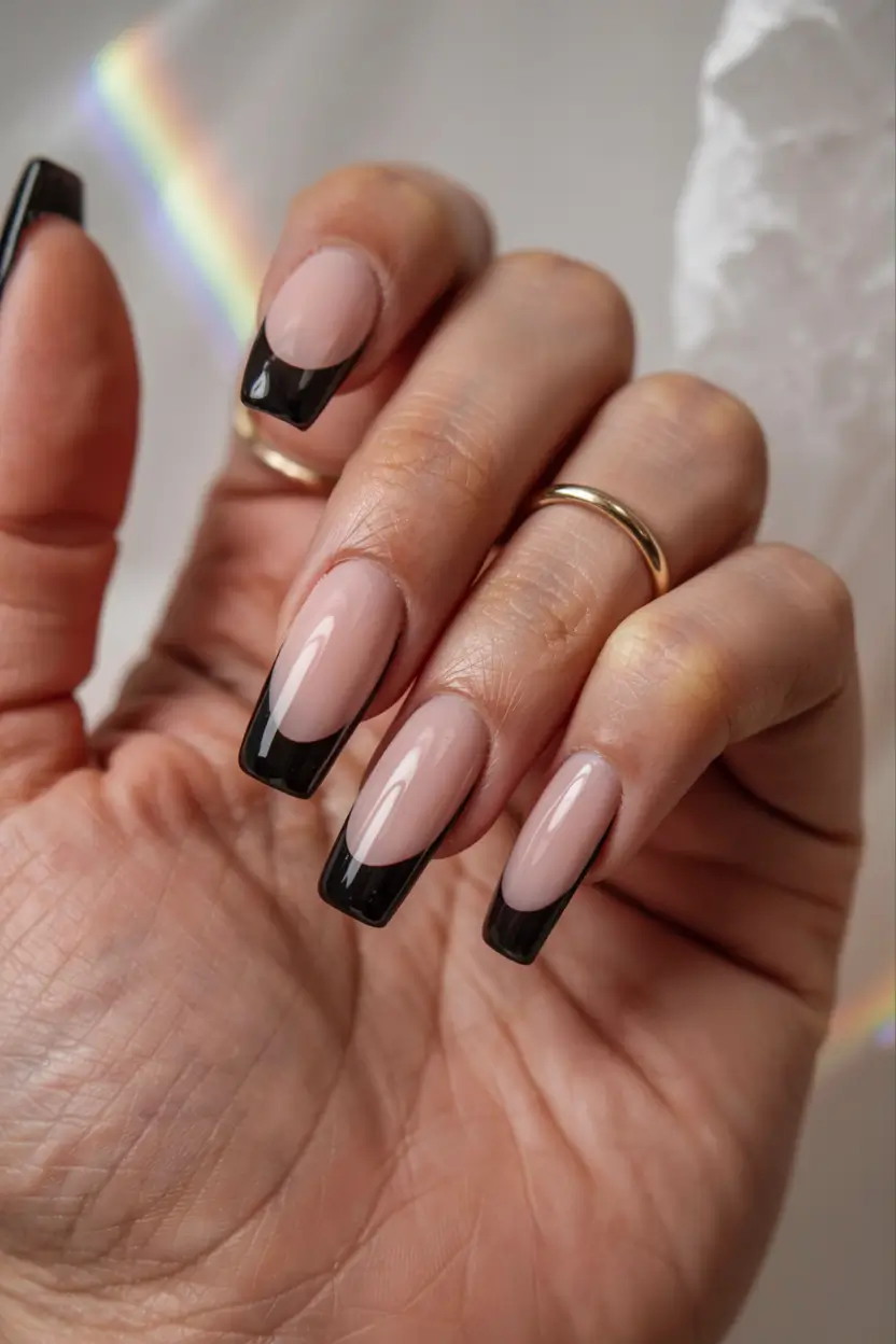 fall coffin nail ideas 2025 Midnight French Edit