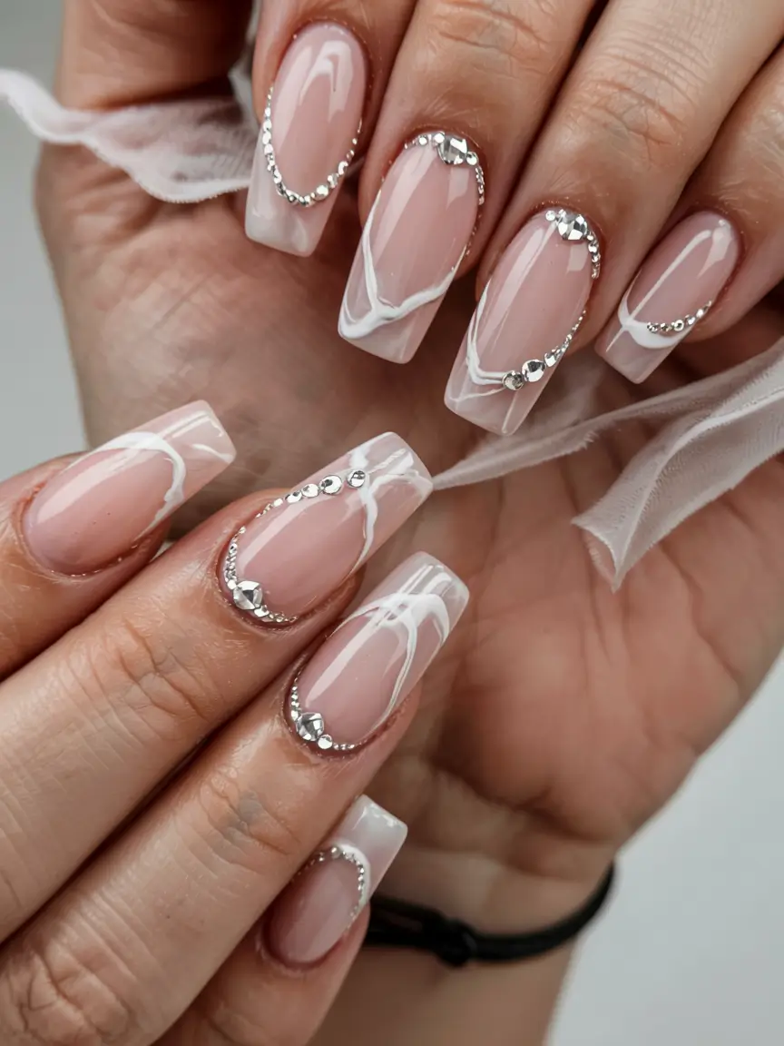 fall coffin nail ideas 2025 Sculpted Frost with Silver Trails