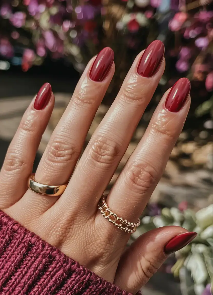 fall color nails: trendy shades 2025 Crimson Crush Shine