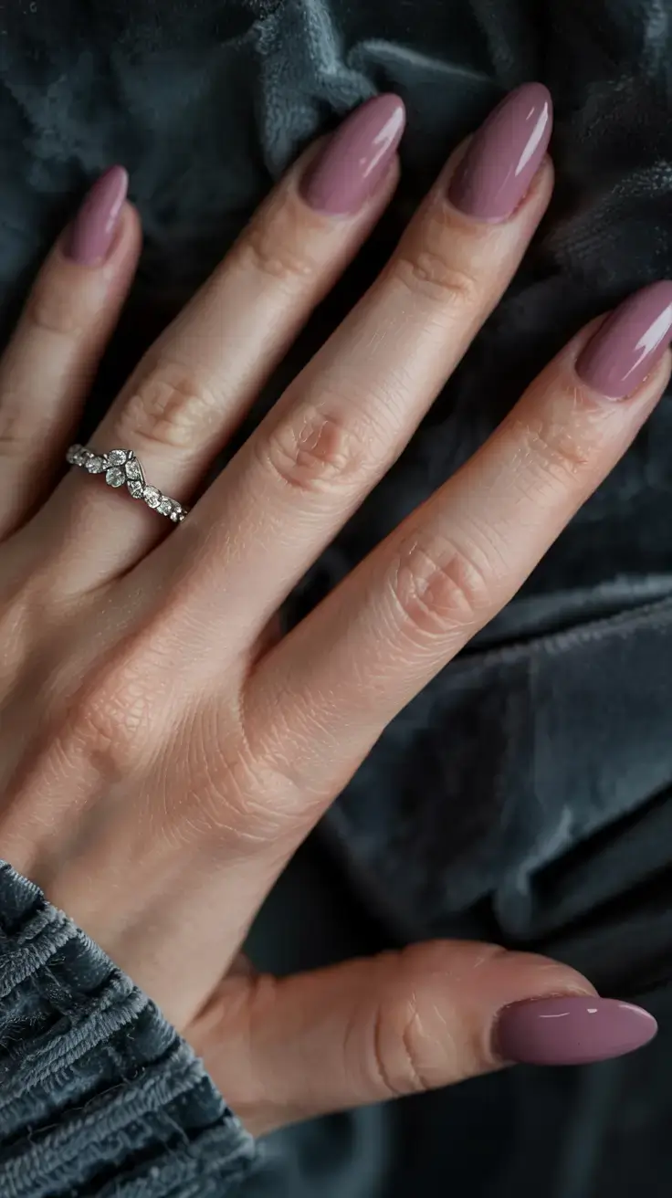 fall color nails: trendy shades 2025 Dusty Mauve Velvet