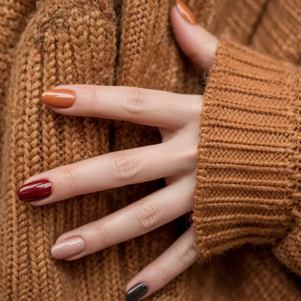 fall color nails: trendy shades 2025 Autumn Palette Mismatch