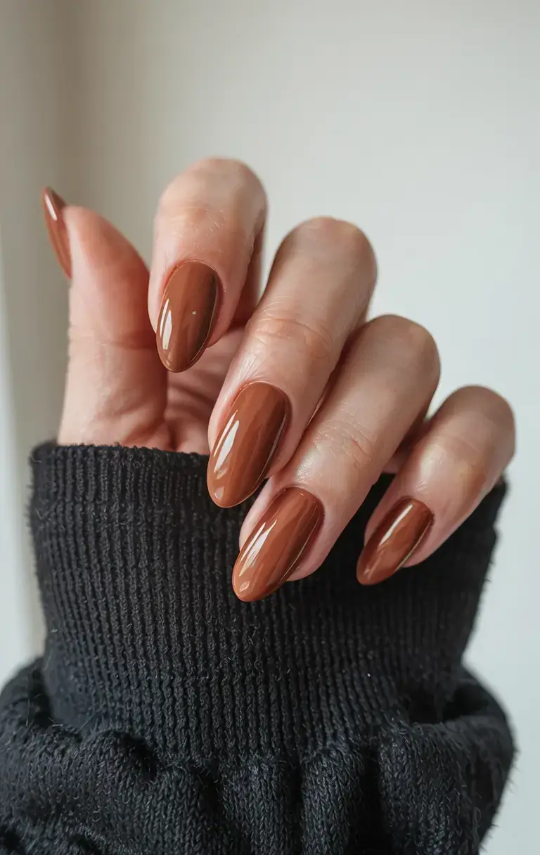 fall color nails: trendy shades 2025 Caramel Glaze Elegance