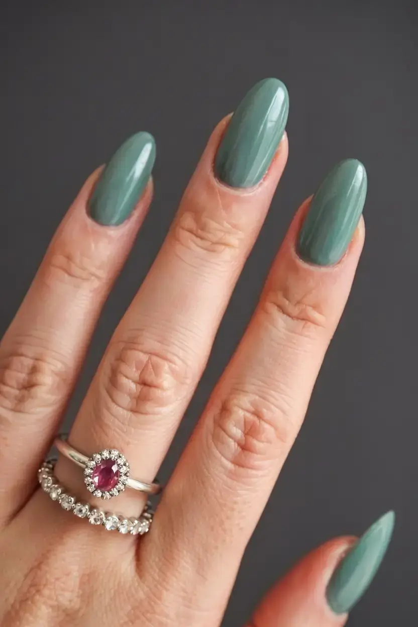 fall color nails: trendy shades 2025 Cool Sage Elegance