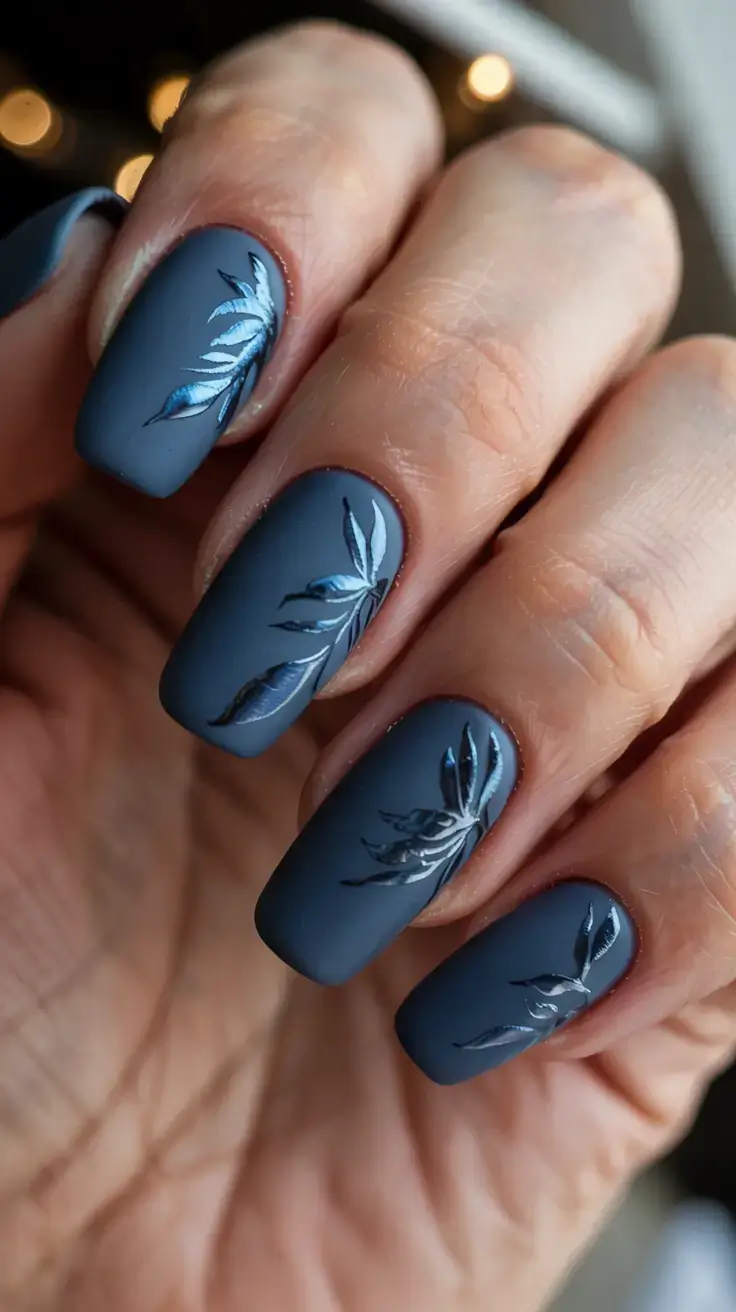 fall color nails: trendy shades 2025 Midnight Botanical Matte