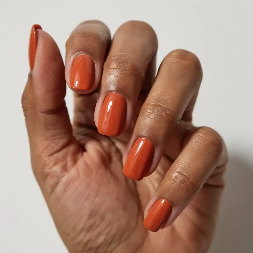 fall color nails: trendy shades 2025 Pumpkin Spice Shorties