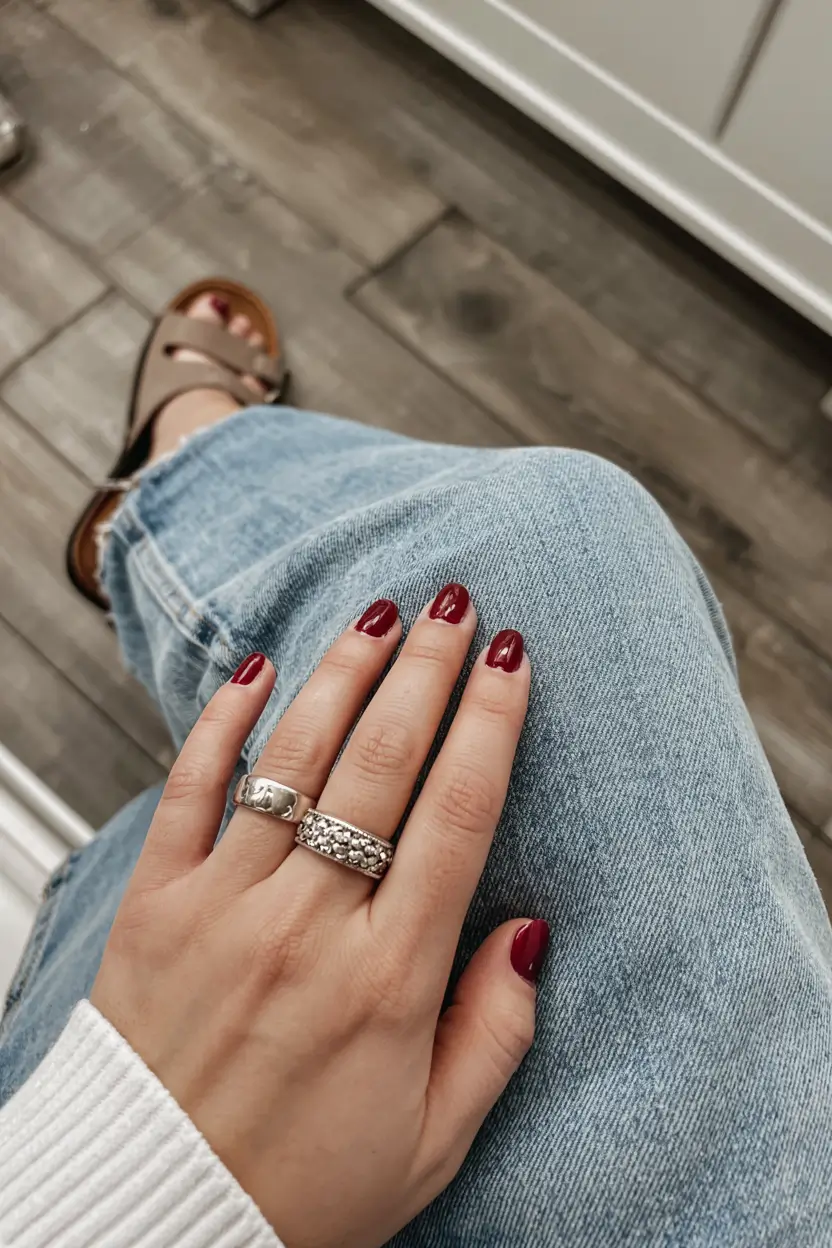 fall colors for nails 2025 Classic Crimson Chic