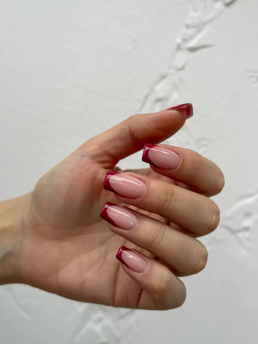 fall french tip nails 2025 Classic Red with a Modern Twist