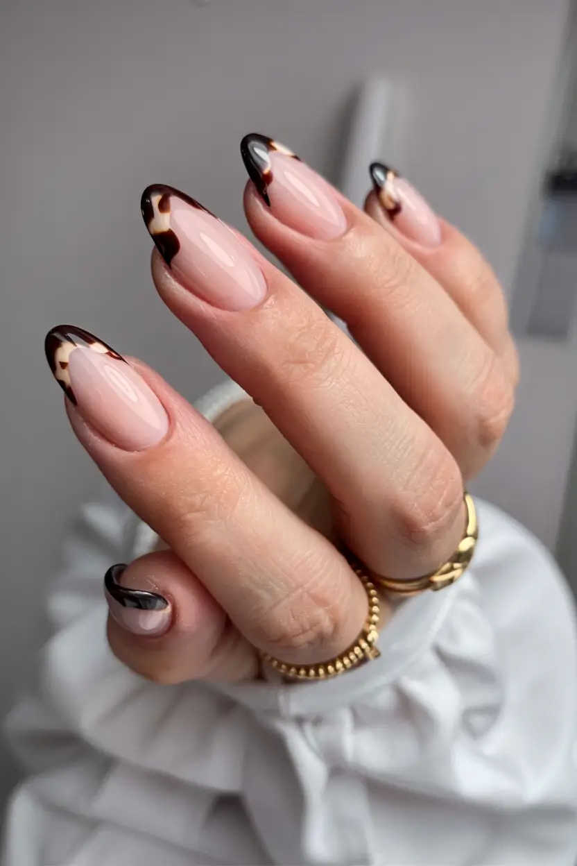 fall french tip nails 2025 Tortoiseshell Tip Chic