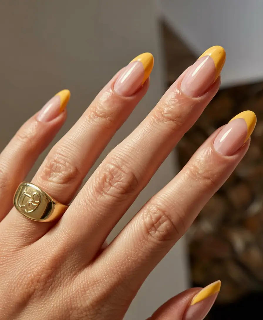 fall french tip nails 2025 Golden Mustard Edge