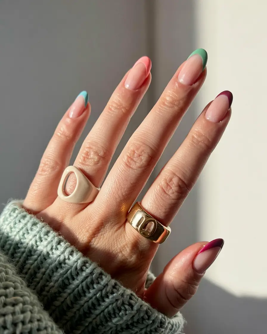 fall french tip nails 2025 Rainbow Minimalism