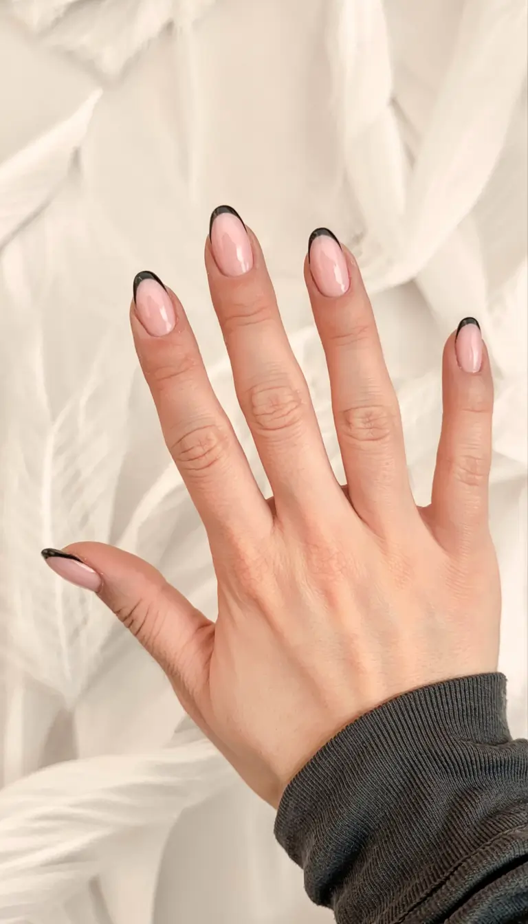 fall french tip nails 2025 Chic Minimalism in Deep Charcoal