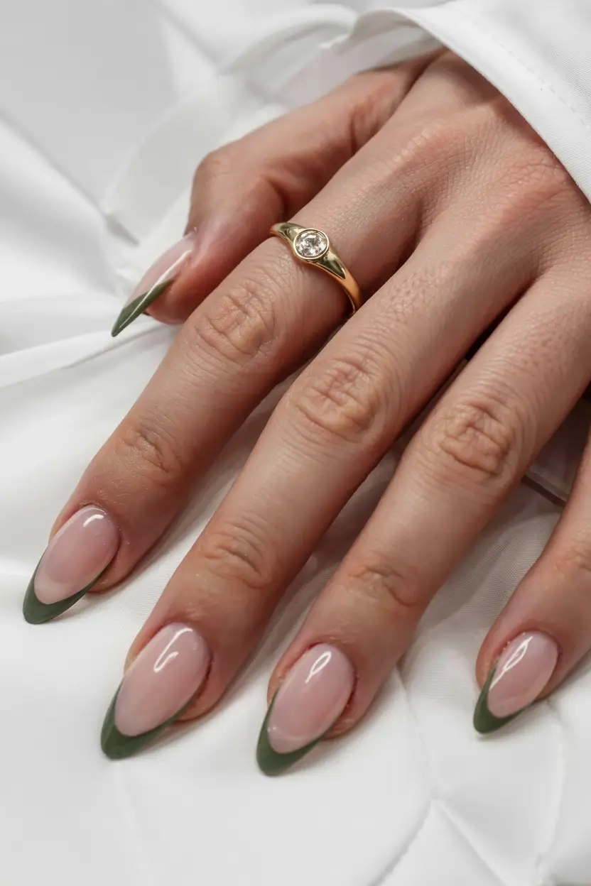 fall french tip nails 2025 Olive-Toned Modern Edge