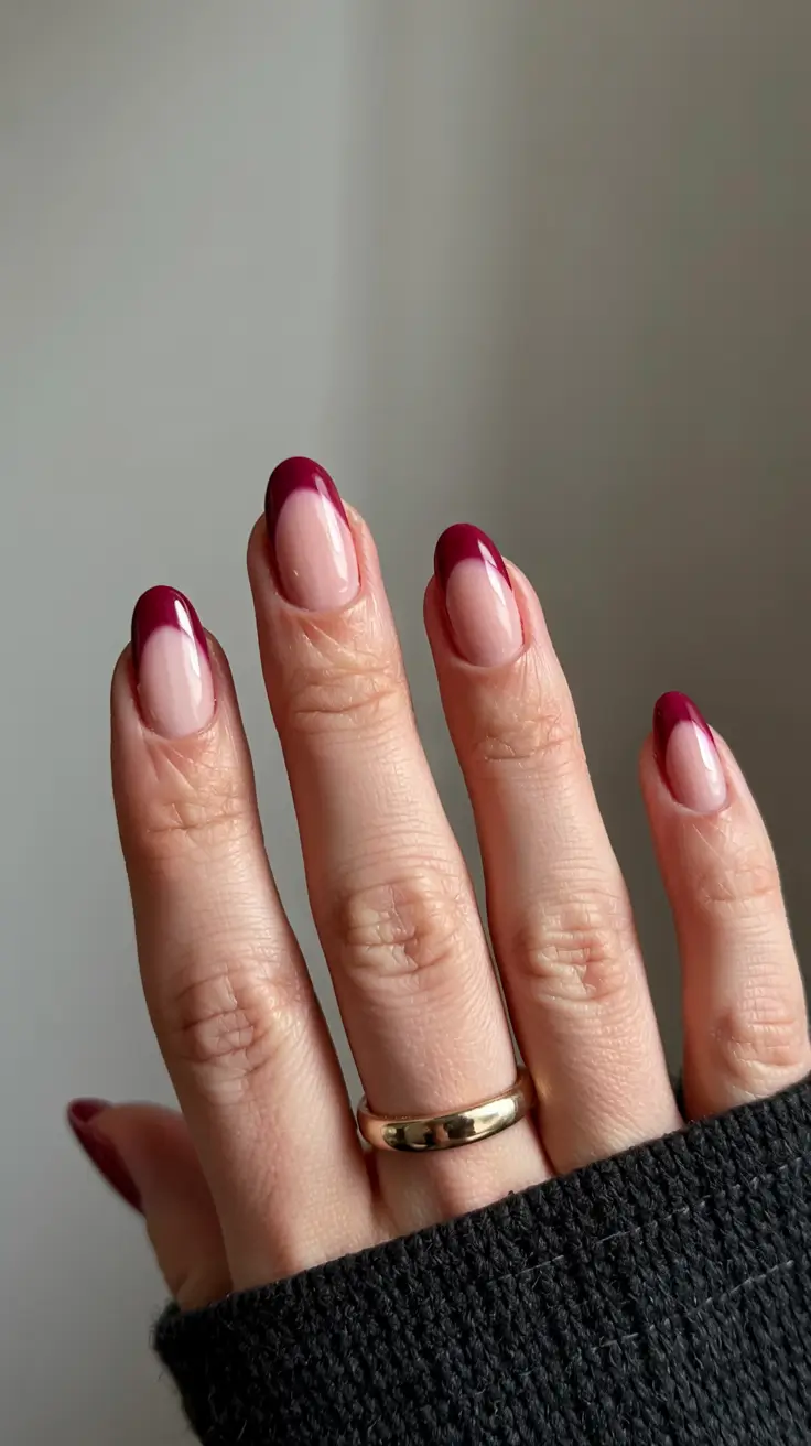 fall french tip nails 2025 Crimson Perfection