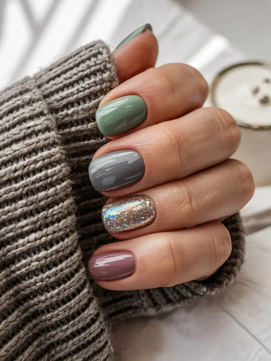 fall gel nails designs 2025 Smoky Forest Meets Earthy Glam