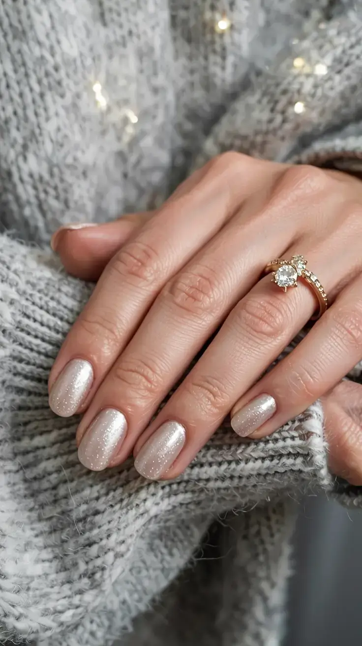 fall gel nails designs 2025 Champagne Frost With Micro Shimmer