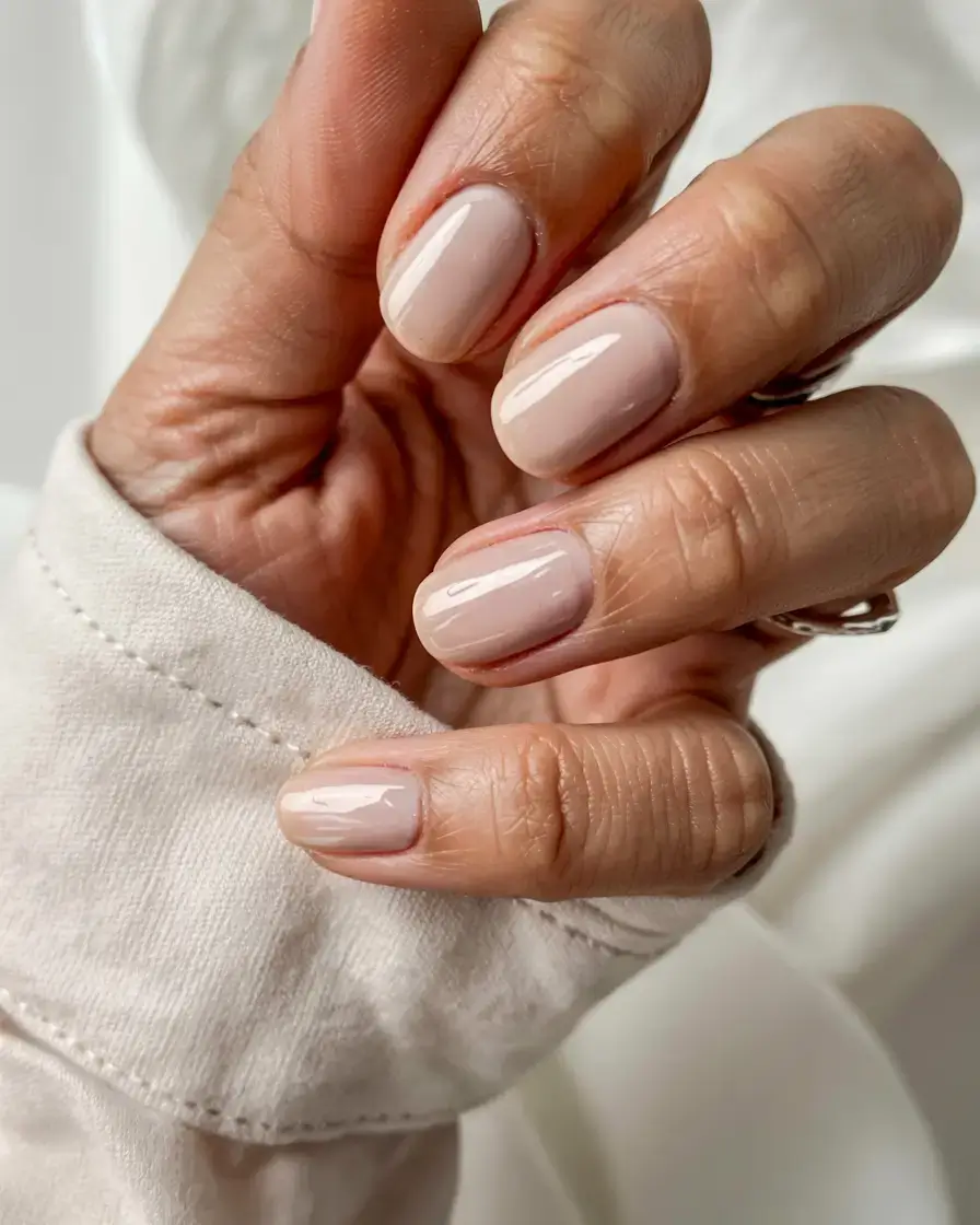 fall gel nails designs 2025 Sheer Creamy Nude Shorties