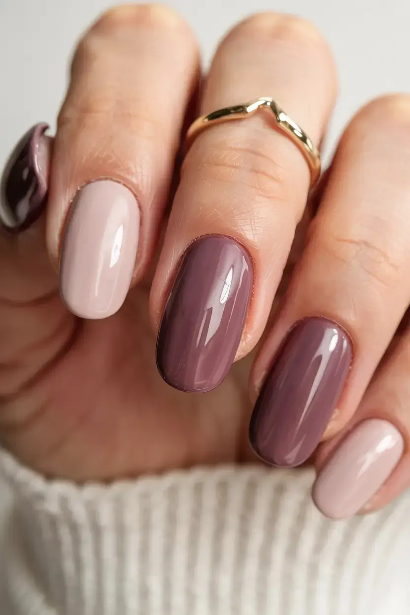 fall gel nails designs 2025 Mauve Mood With Creamy Contrast