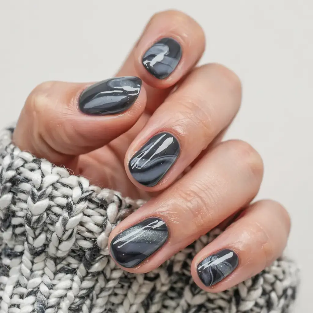 fall gel nails designs 2025 Charcoal Smoke Marble