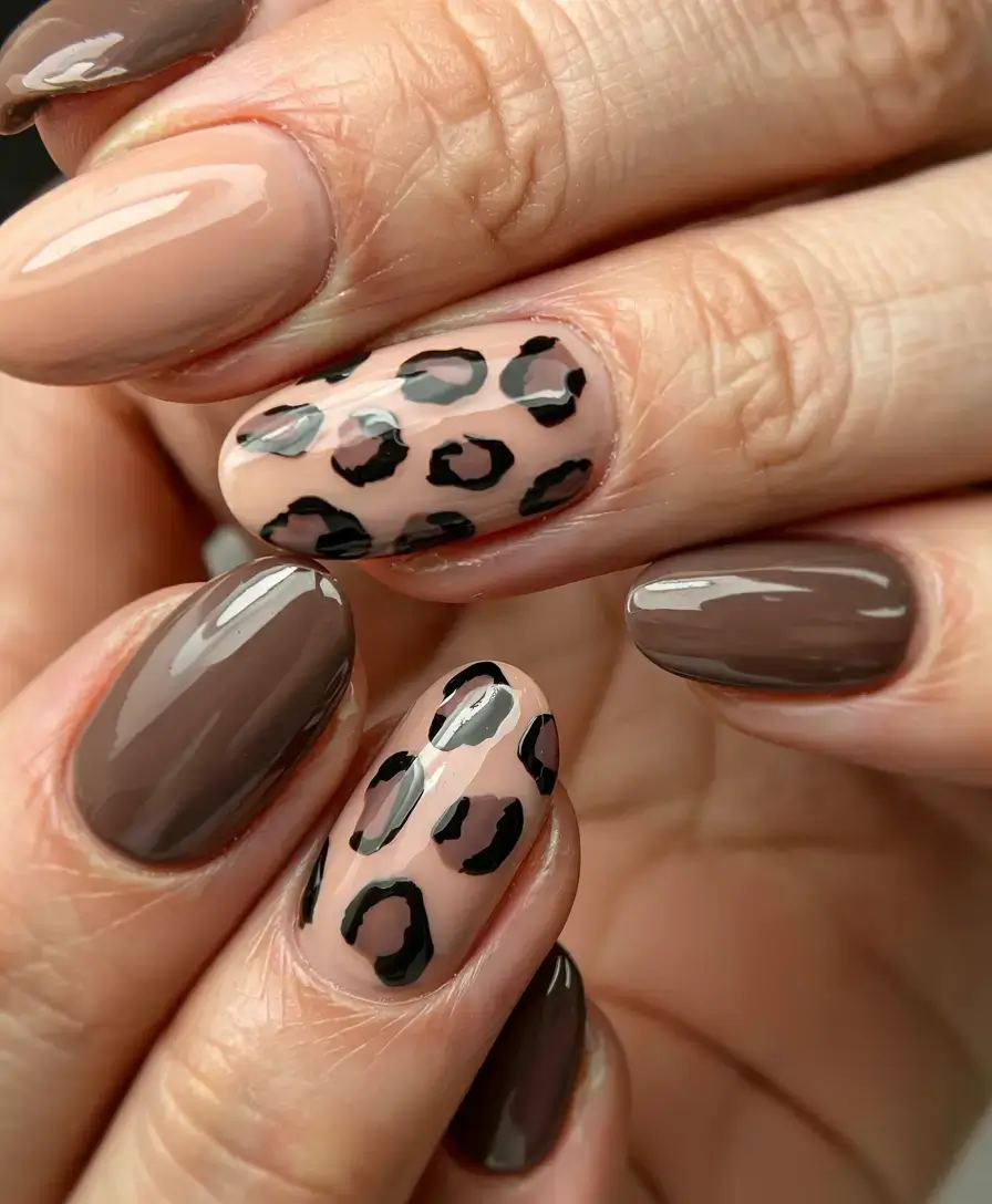 fall gel nails designs 2025 Chocolate Leopard With a Nude Twist