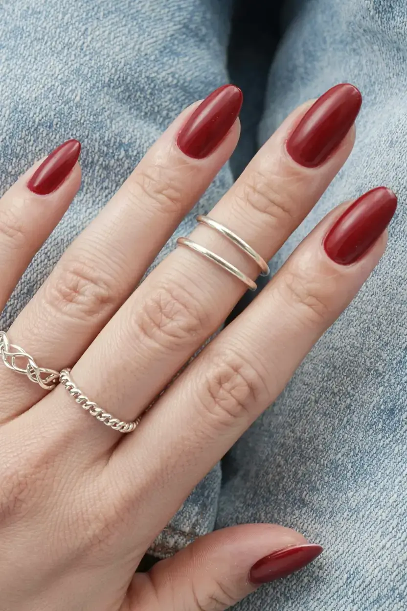 fall gel nails designs 2025 Cabernet on Denim