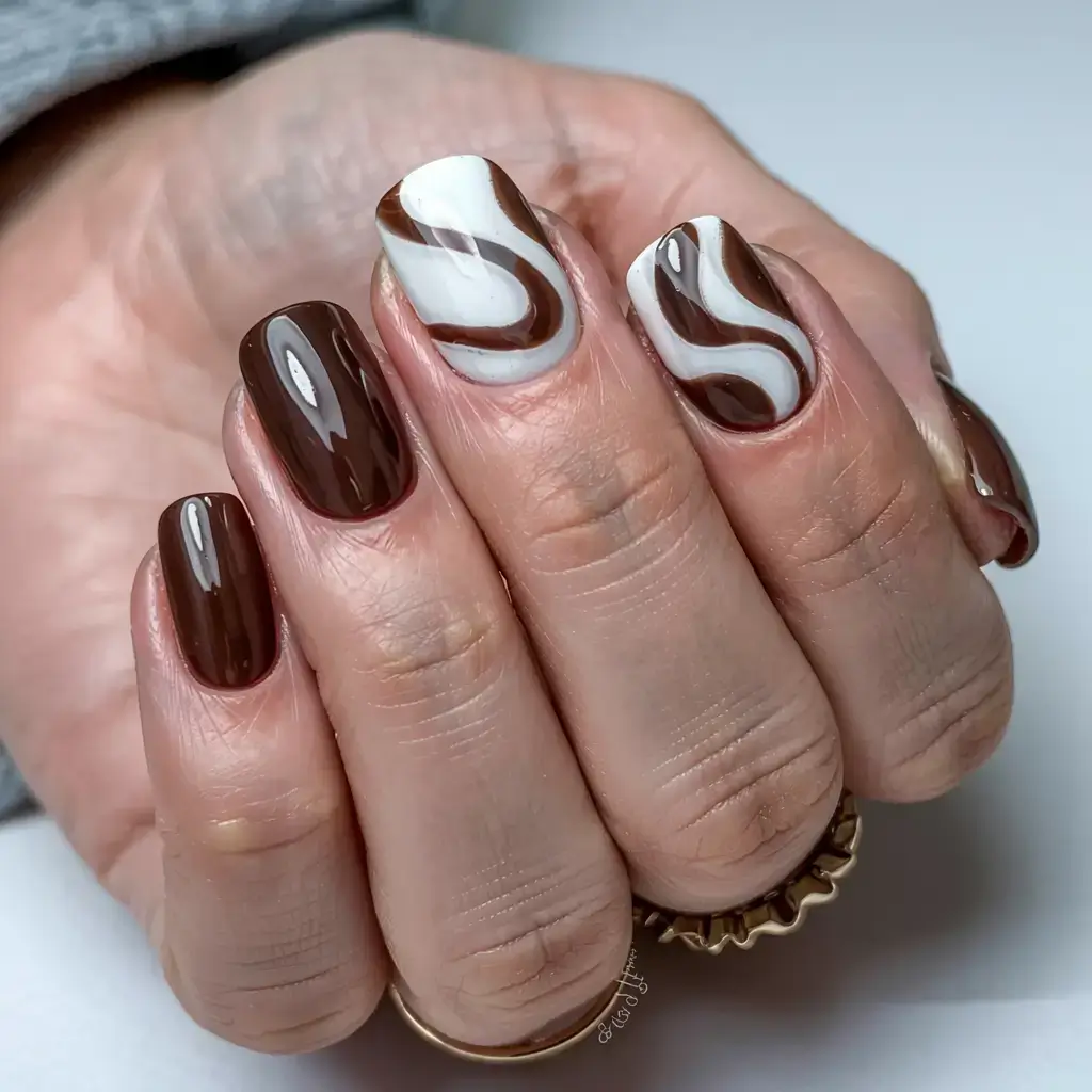 fall gel nails designs 2025 Mocha Swirl Chic