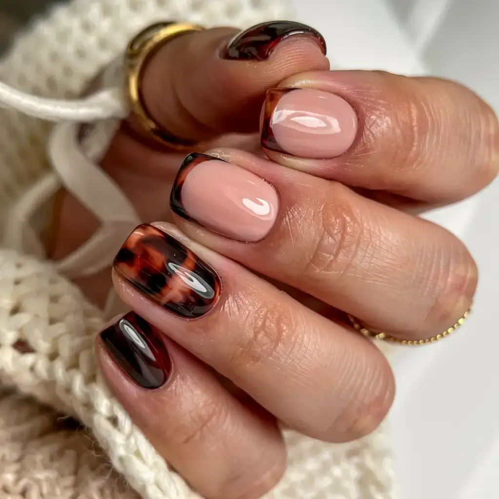 fall gel nails designs 2025 Caramel Shell French with a Twist