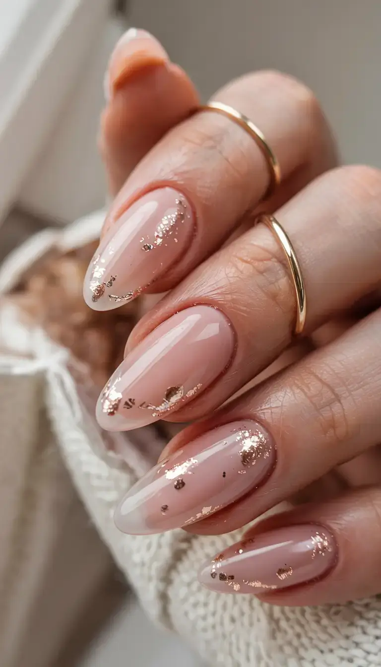 fall gel nails designs 2025 Champagne Glimmer on Almond Tips