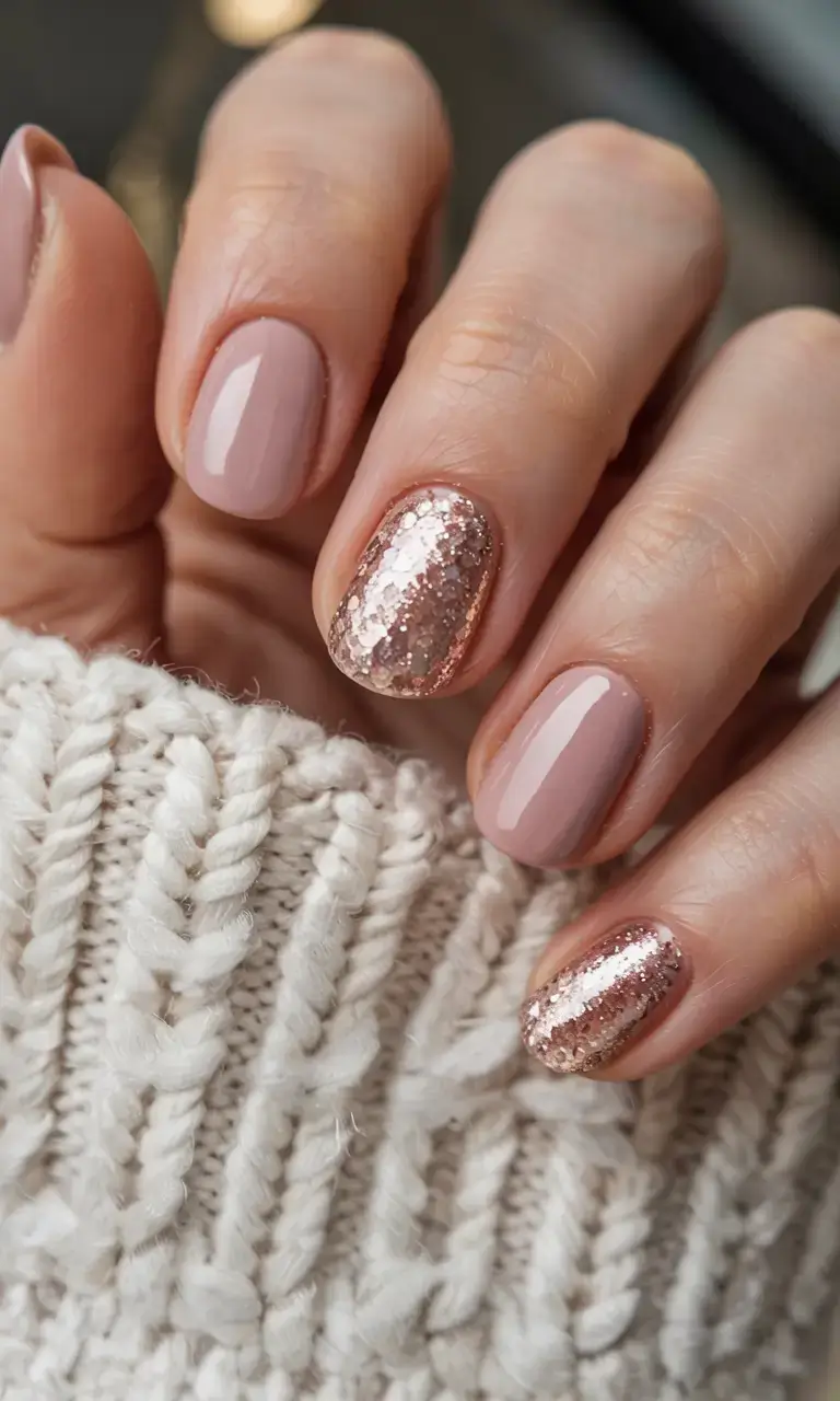 fall gel nails designs 2025 Champagne Blush & Full-On Sparkle