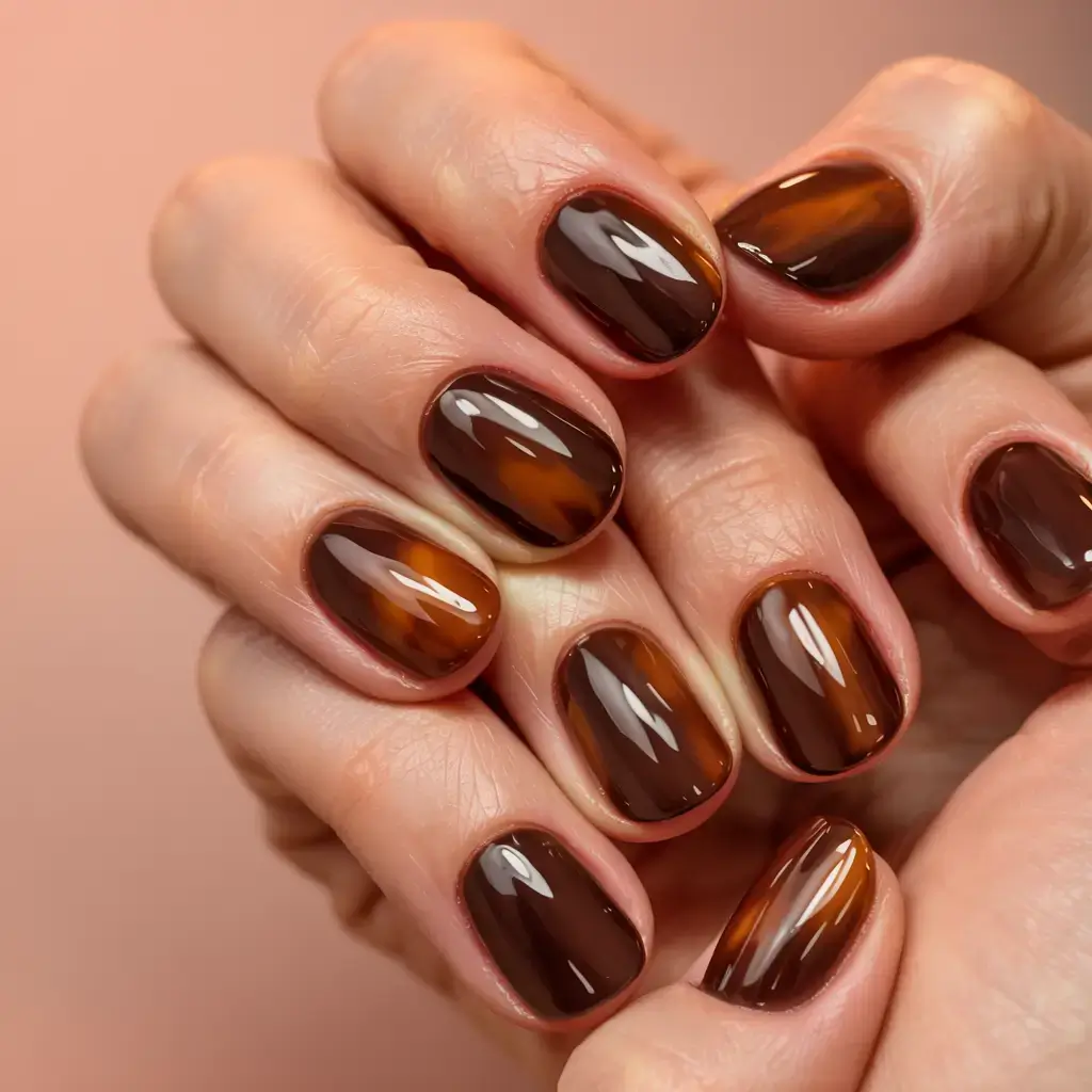 fall gel nails designs 2025 Glossy Tortoiseshell Drama