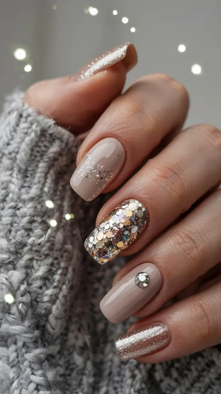 fall glitter nails 2025 Frosted Silver Mix