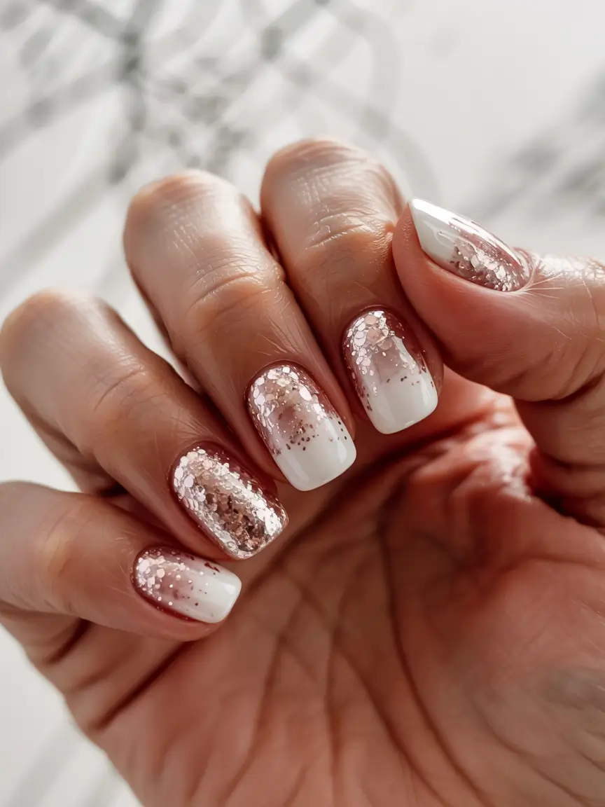 fall glitter nails 2025 Rose-Gold French Spark