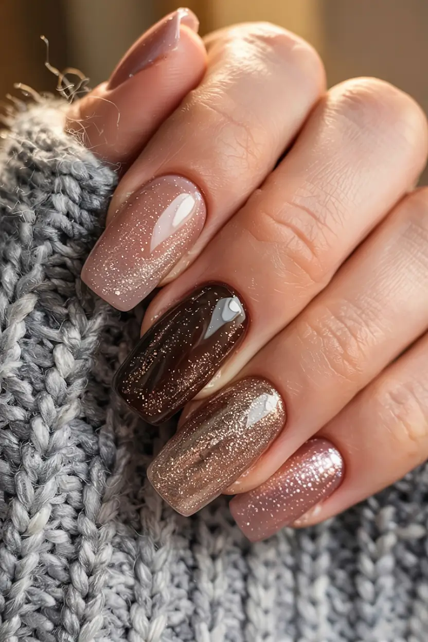 fall glitter nails 2025 Mocha Ombre Spark