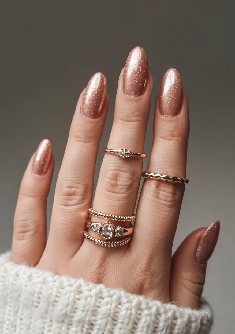 fall glitter nails 2025 Champagne Glow Minimalism