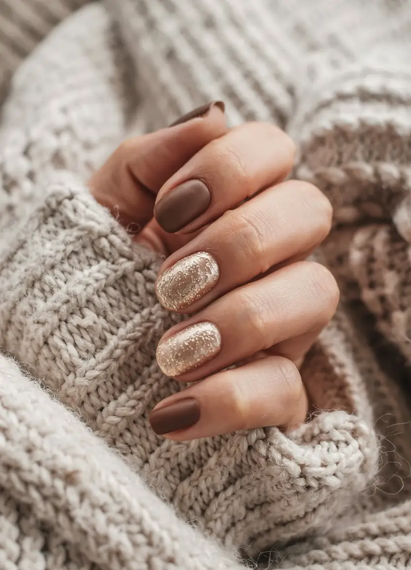 fall glitter nails 2025 Cozy Cocoa Contrast