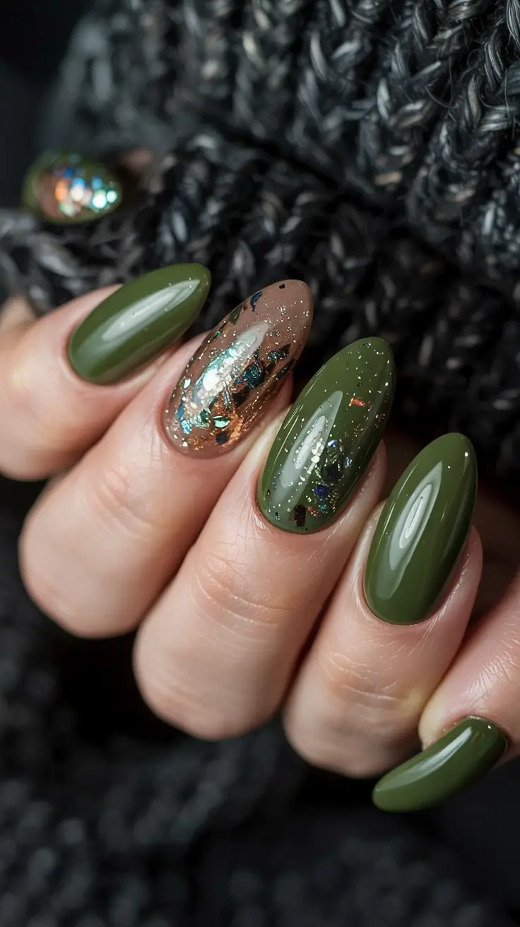 fall glitter nails 2025 Evergreen Spark and Shine
