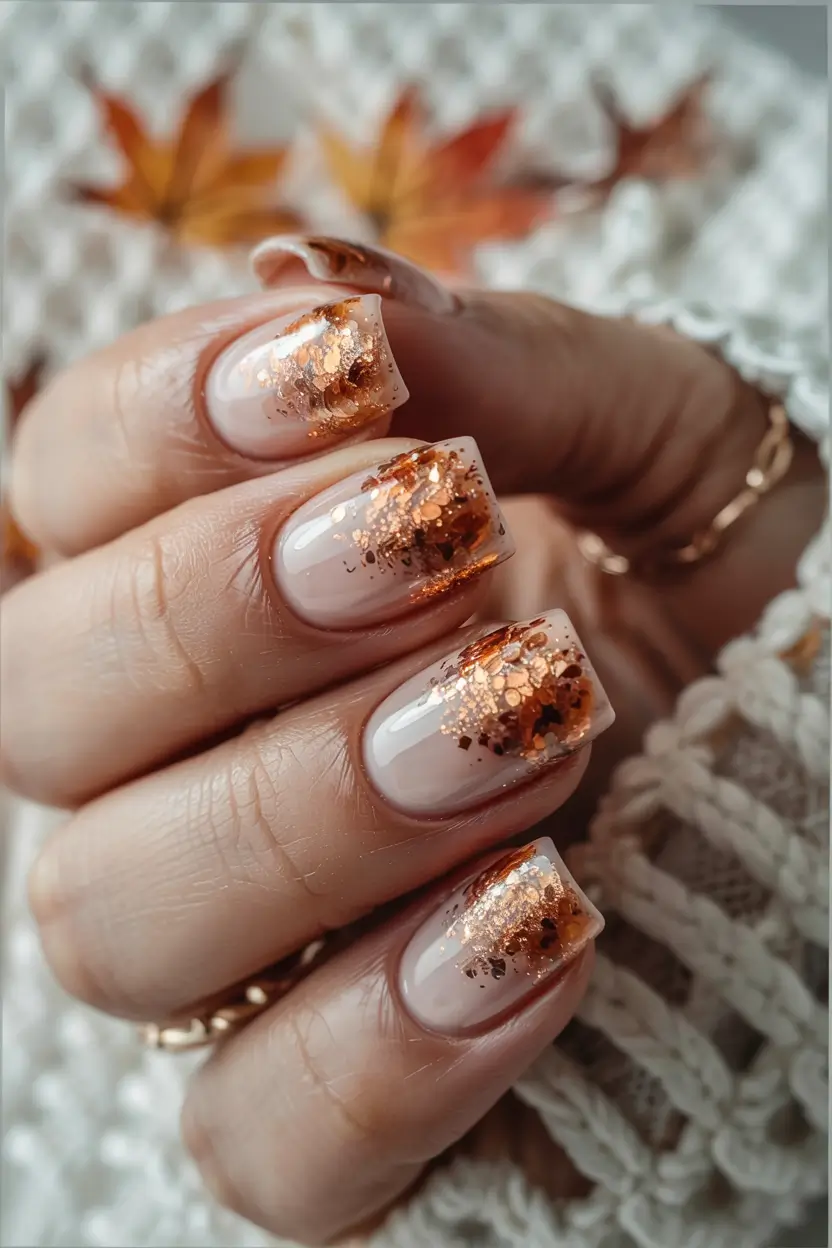 fall glitter nails 2025 Golden Harvest Squares