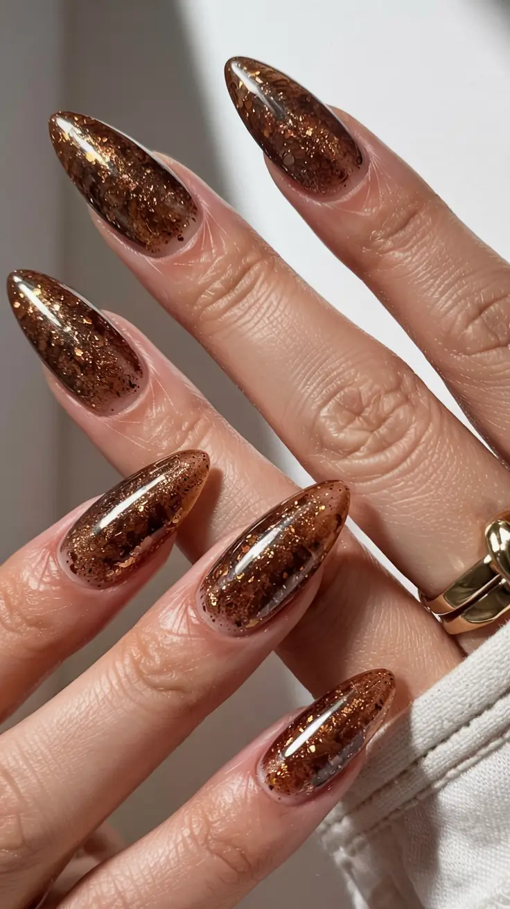 fall glitter nails 2025 Rustic Foil Illusion