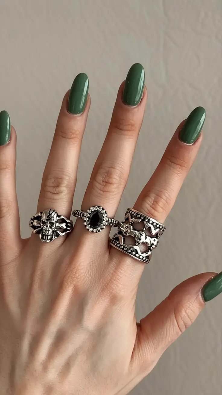 fall green nails 2025 Urban Forest Minimalism