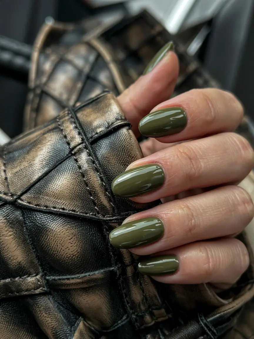 fall green nails 2025 Olive Noir Sophistication