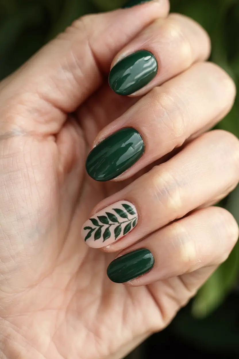 fall green nails 2025 Evergreen Botanical