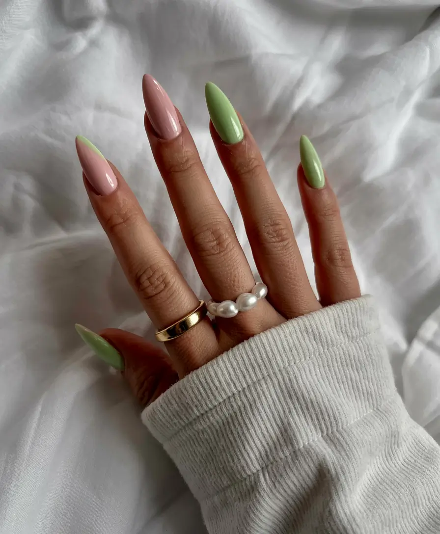 fall green nails 2025 Mint & Blush Harmony