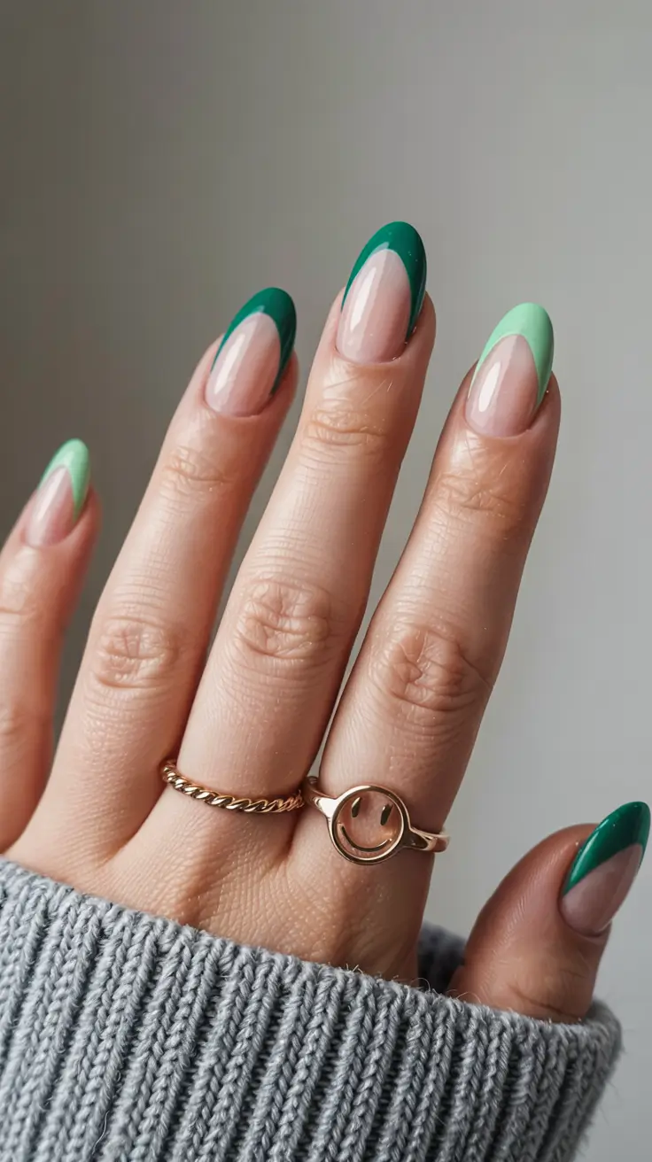 fall green nails 2025 Two-Tone French Twist