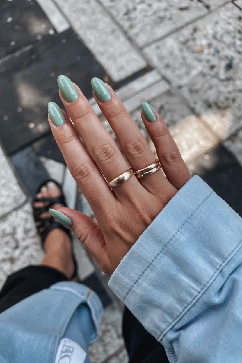 fall green nails 2025 Street-Style Sage