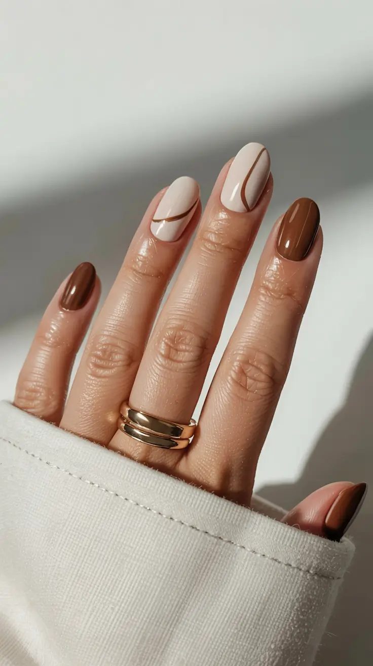 fall inspo nails ideas 2025 Minimalist Mocha Lines