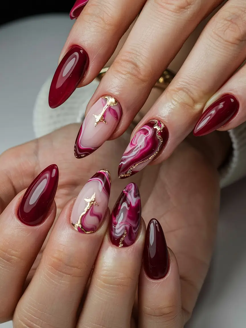 fall inspo nails ideas 2025 Berry Marble Luxe