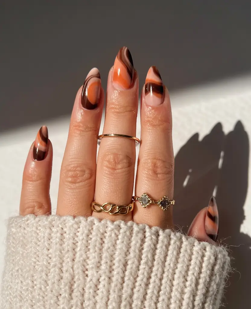 fall inspo nails ideas 2025 Pumpkin Spice Swirls