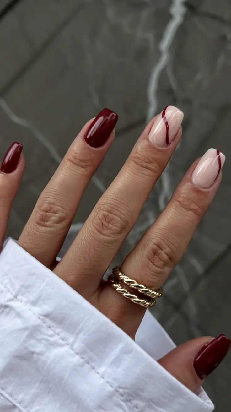 fall inspo nails ideas 2025 Burgundy Minimalism